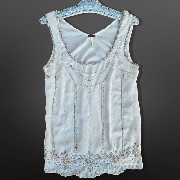 Vintage Y2K Beaded Art Deco Top Blouse Size M Sleeveless Fairy Boho Loose Flowy - Picture 1 of 11